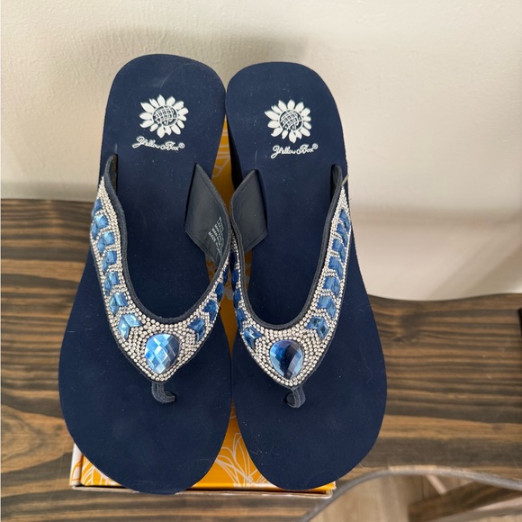 Yellow Box Navy Sandals with Blue Rhinestones - Picture 2 of 5